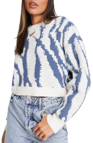 Topshop Abstract Crop Sweater, Main, color, MID BLUE