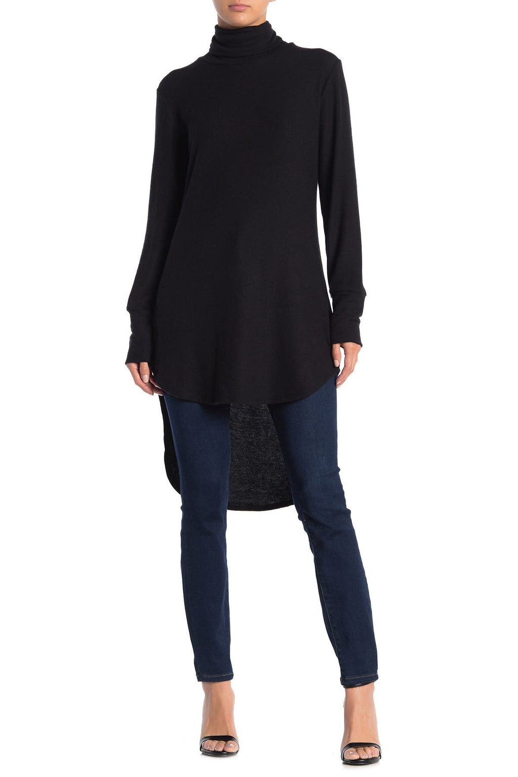 GO COUTURE Turtleneck High/Low Hem Tunic Sweater, Main, color, BLACK