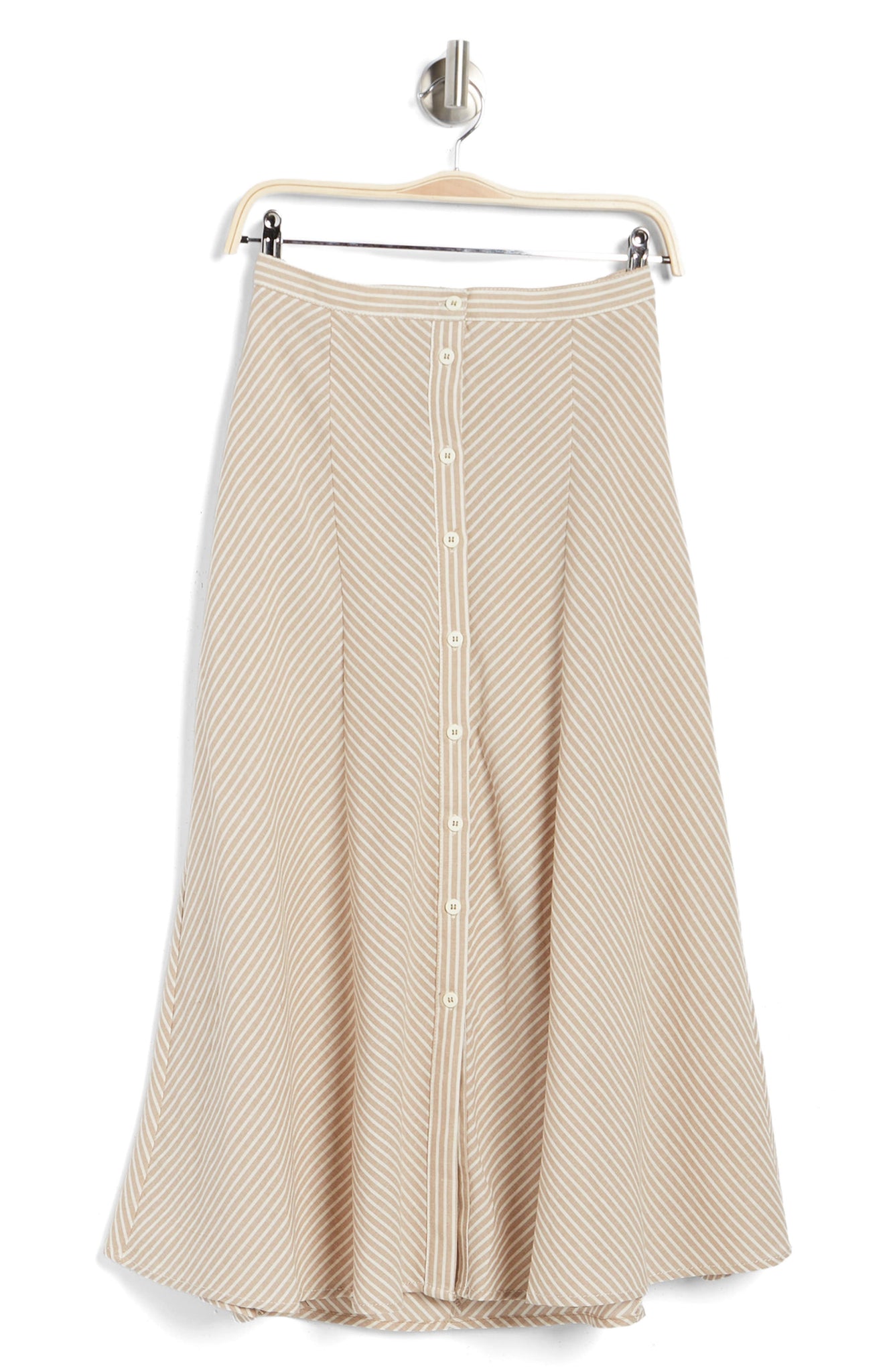 MAX STUDIO Stripe Button Front Cotton Skirt, Alternate, color, KHAKI/ WHITE STRIPE
