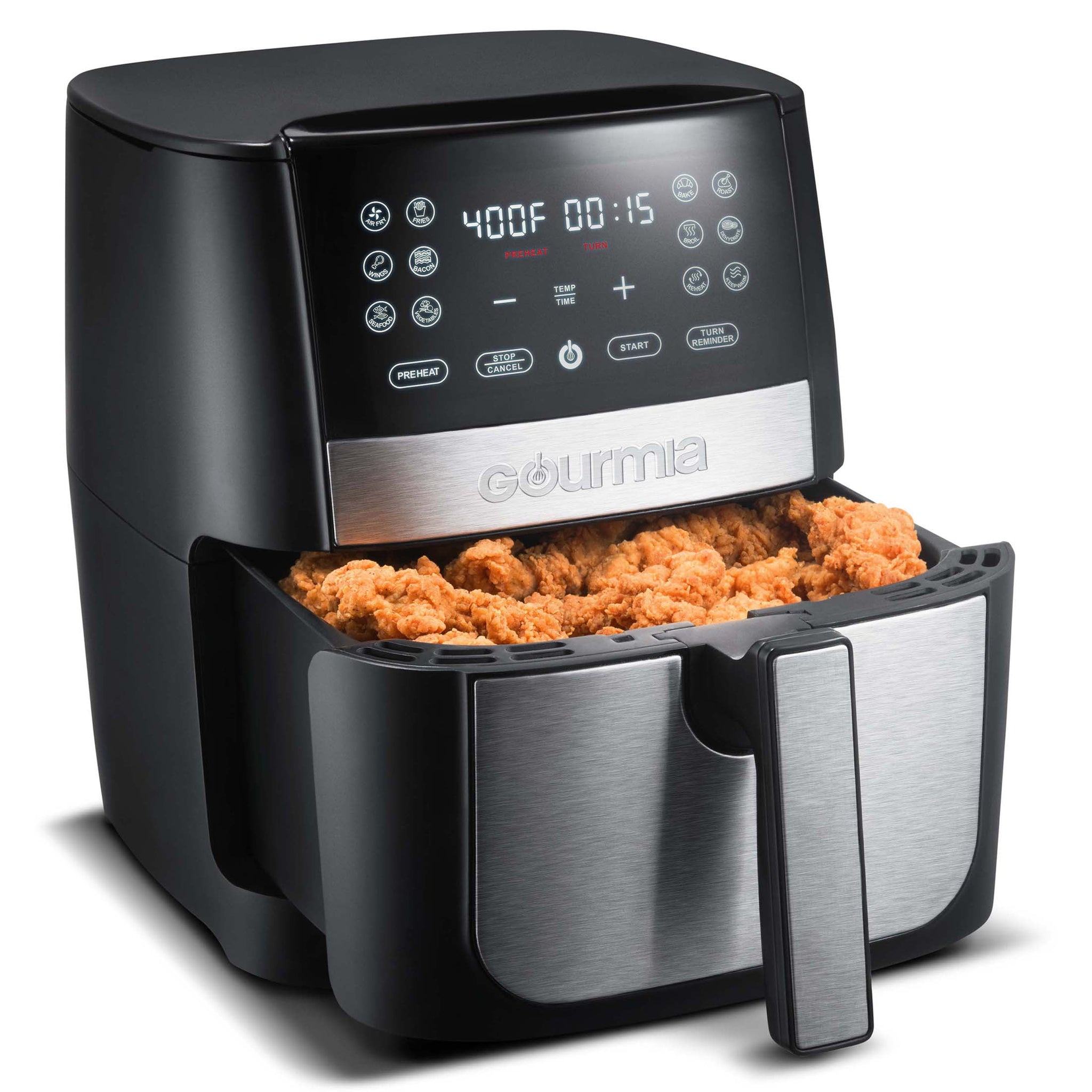 image 1 of Gourmia 8 Qt Digital Air Fryer with FryForce 360 and Guided Cooking, Black/Stainless Steel, GAF826
