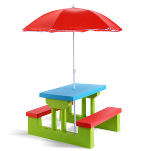 image 0 of Costway 4 Seat Kids Picnic Table w/Umbrella Garden Yard Folding Children Bench Outdoor
