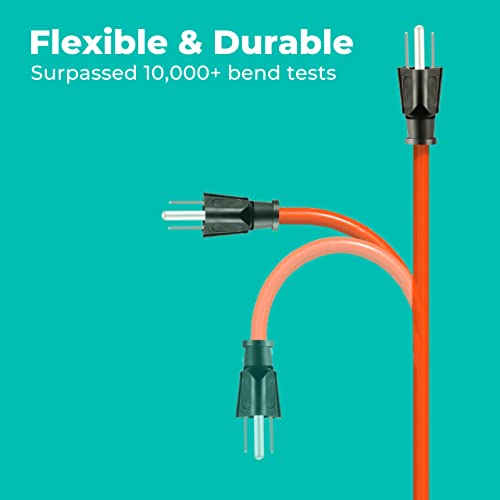 KMC 25ft Outdoor Extension Cord, 25-Foot 16/3 Weatherproof Indoor/Outdoor Extension Cable, Flexible SJTW 16-Gauge Pure Copper Wire, Durable Vinyl Jacket, UL/ETL Certified, 13A 1625W, Orange