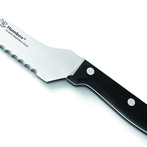 HUMBEE, 12 inch Offset Bread Knife Serrated Knife Wave Edge Blade,Black