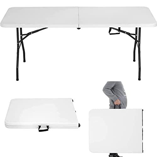 HKLGorg 6 Ft Heavy Duty Working Indoor Outdoor Plastic Folding Utility Party Dining Table Easy to Assemble with Lock Function White, 70.9 x 29.1 x 29.1 inches