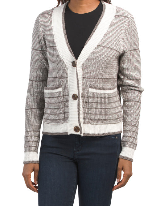 Varsity Trip Textured Knit Cardigan