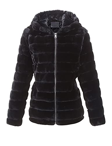 Bellivera Women's Faux Fur Coat Shearling Fluffy Fuzzy Shaggy Hood Sherpa-Lined Fleece Jacket