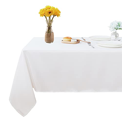 Fitable Rectangle 4 Feet Tablecloth 60x84 inch Tablecloth Stain and Wrinkle Resistant Washable Polyester Table Cloth, Decorative Table Cover for Dining Table, Buffet Parties and Camping White