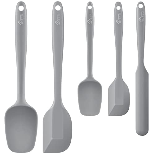 HOTEC Food Grade Silicone Rubber Spatula Set for Kitchen Baking, Cooking, and Mixing High Heat Resistant Non Stick Dishwasher Safe BPA-Free Set of 5 Grey