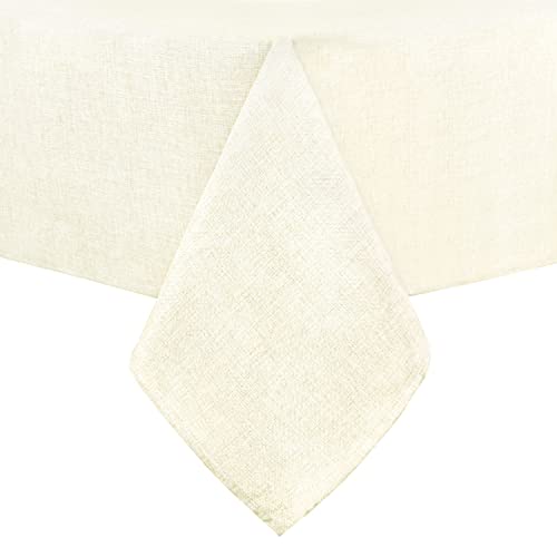 Hiasan Faux Linen Rectangle Tablecloth - Wrinkle and Stain Resistant Washable Table Cloth for Kitchen Dining Room Holiday Table Cover for Dinner, Champagne, 90 x 132 Inch