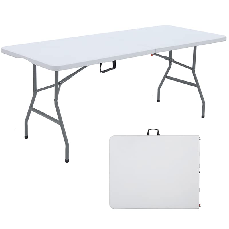 ANJONG ANJ 6FT Folding Table Portable Plastic Folding Utility Folding Table Plastic Dining Table Indoor Outdoor Camping, picnics and Parties