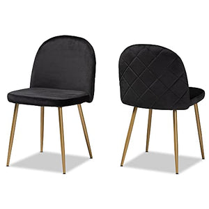 Baxton Studio Fantine Modern Luxe and Glam Black Velvet Fabric Upholstered and Gold Finished Metal 2-Piece Dining Chair Set