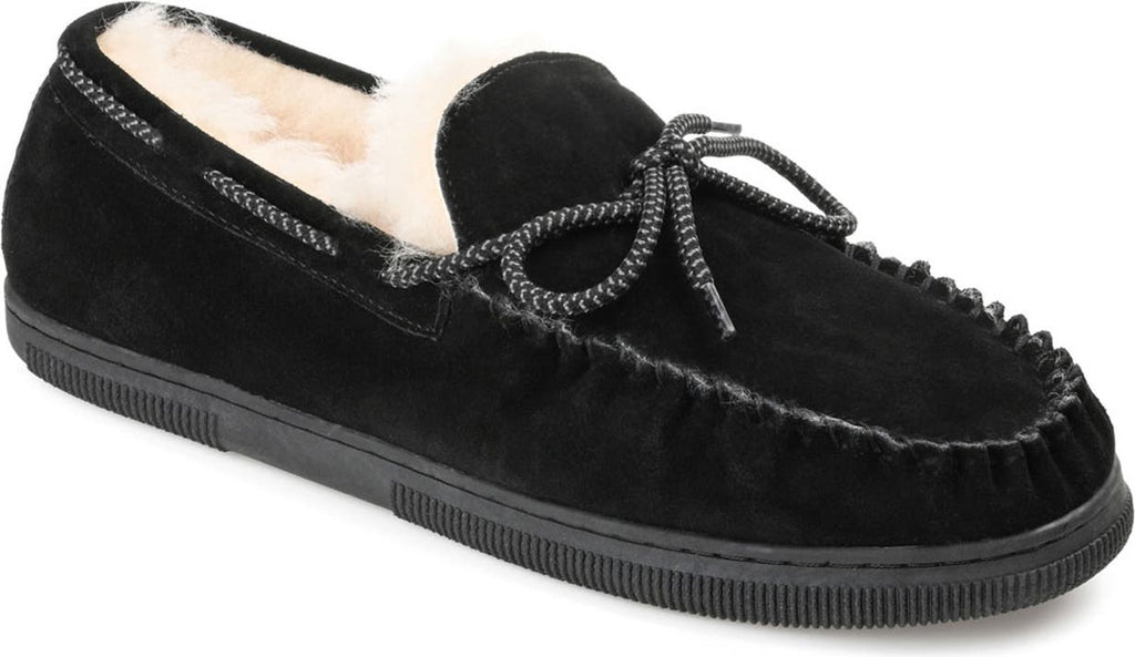 TERRITORY BOOTS Meander Genuine Shearling Lined Suede Moccasin, Main, color, BLACK