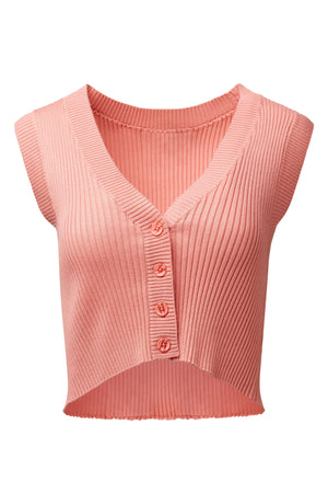 WE WORE WHAT Rib Front Button Sweater Vest, Main, color, CORAL