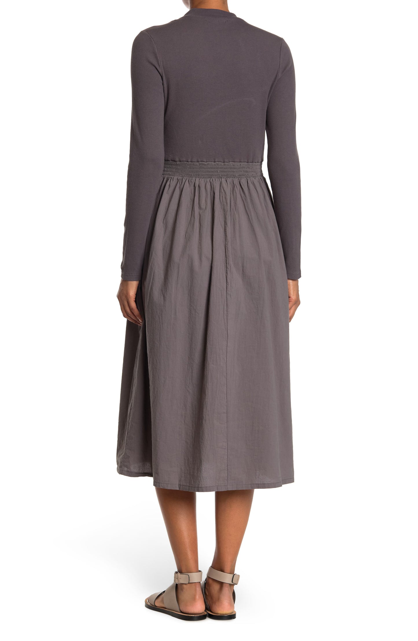 STITCHDROP,
                                                Mock Neck Long Sleeve Knit & Woven Midi Dress,
                                                Alternate thumbnail 2, color,
                                                STEEL