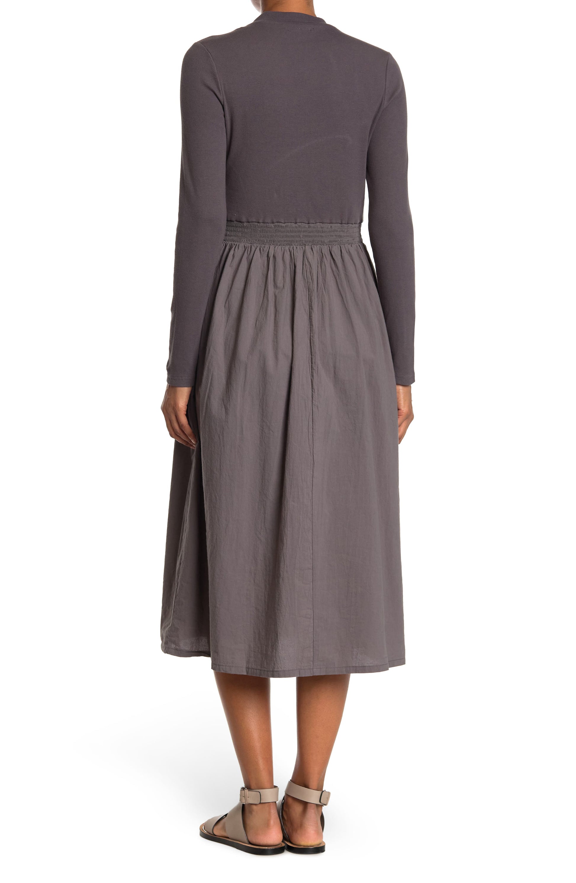 STITCHDROP,
                                                Mock Neck Long Sleeve Knit & Woven Midi Dress,
                                                Alternate thumbnail 2, color,
                                                STEEL