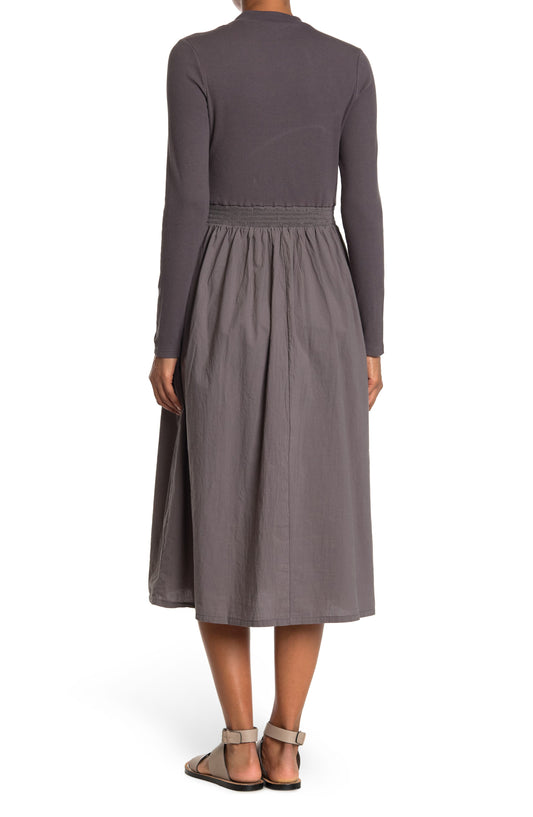 STITCHDROP,
                                                Mock Neck Long Sleeve Knit & Woven Midi Dress,
                                                Alternate thumbnail 2, color,
                                                STEEL