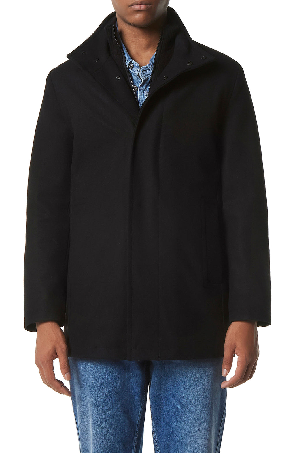 ANDREW MARC Coyle Wool Blend Bib Coat, Main, color, BLACK