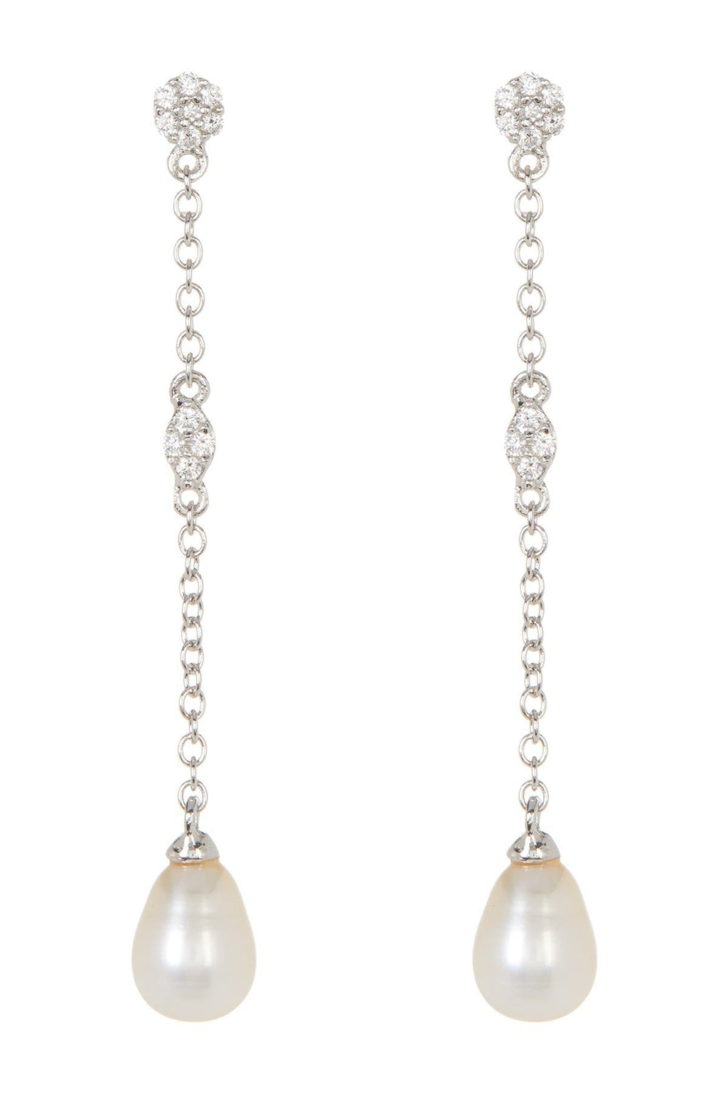 ADORNIA White Rhodium Plated Swarovski Crystal Accented & 7mm Freshwater Pearl Drop Earrings, Main, color, WHITE