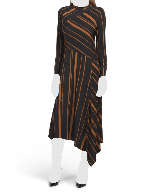 main image of Long Sleeve Striped Mock Neck Midi Dress