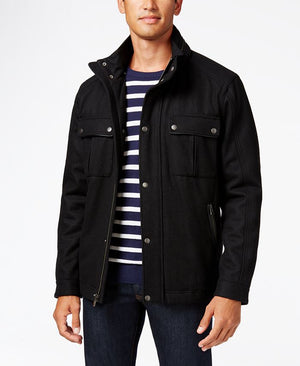Cole Haan - Faux-Leather-Trim Hooded Coat