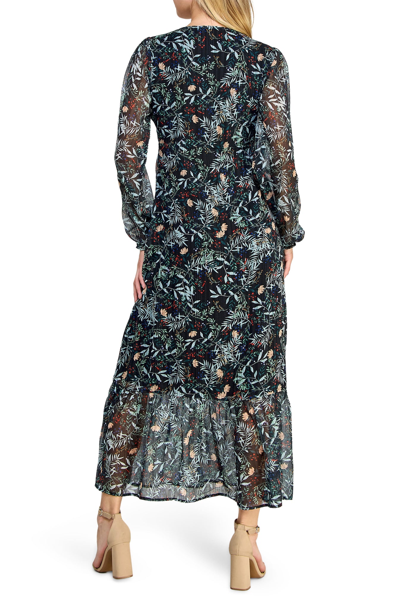 KOKO + MASON Long Sleeve Tiered Maxi Dress, Alternate, color, BLACK MULTI