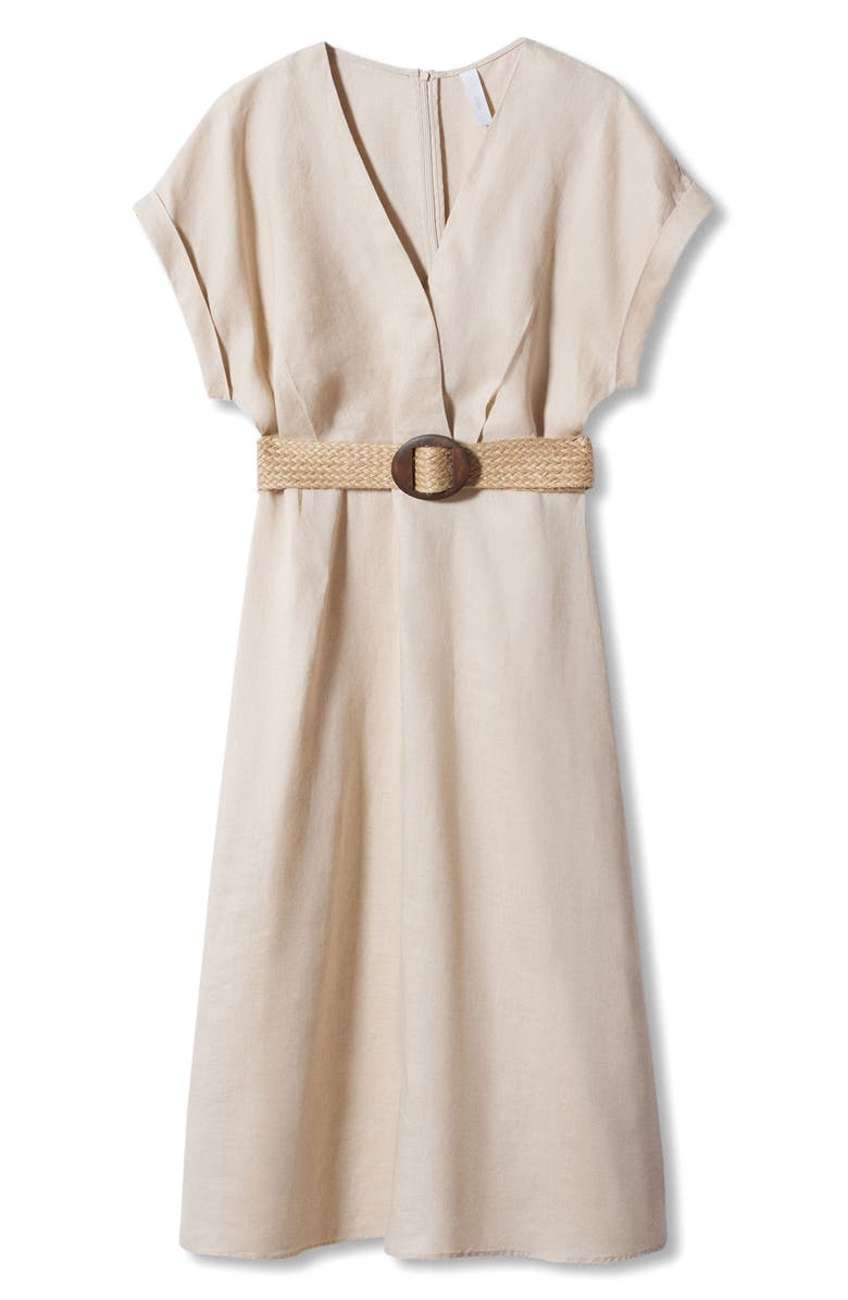 MANGO Belted Linen A-Line Dress