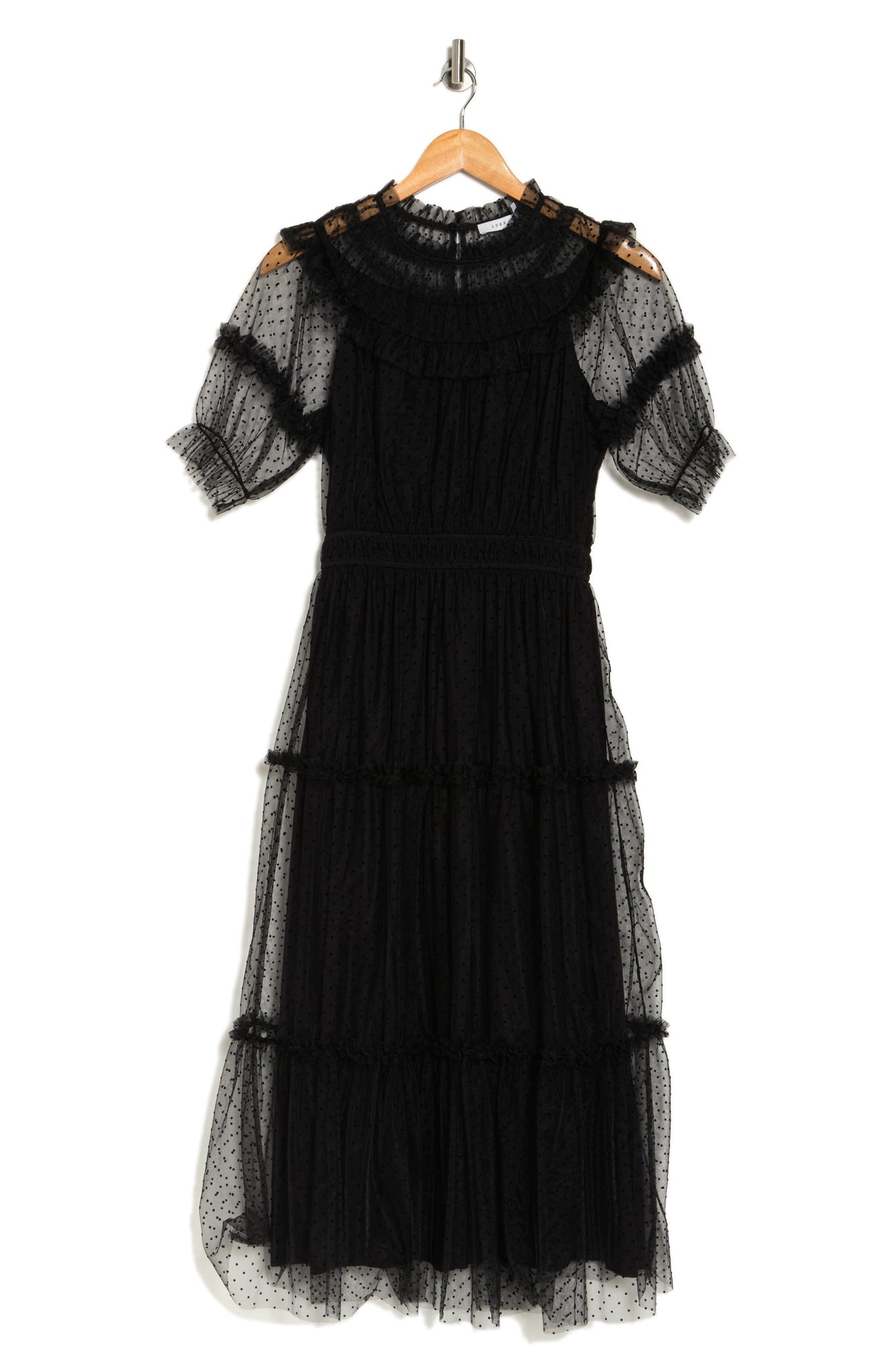 Lush Tulle Tiered Midi Dress, Alternate, color, BLACK