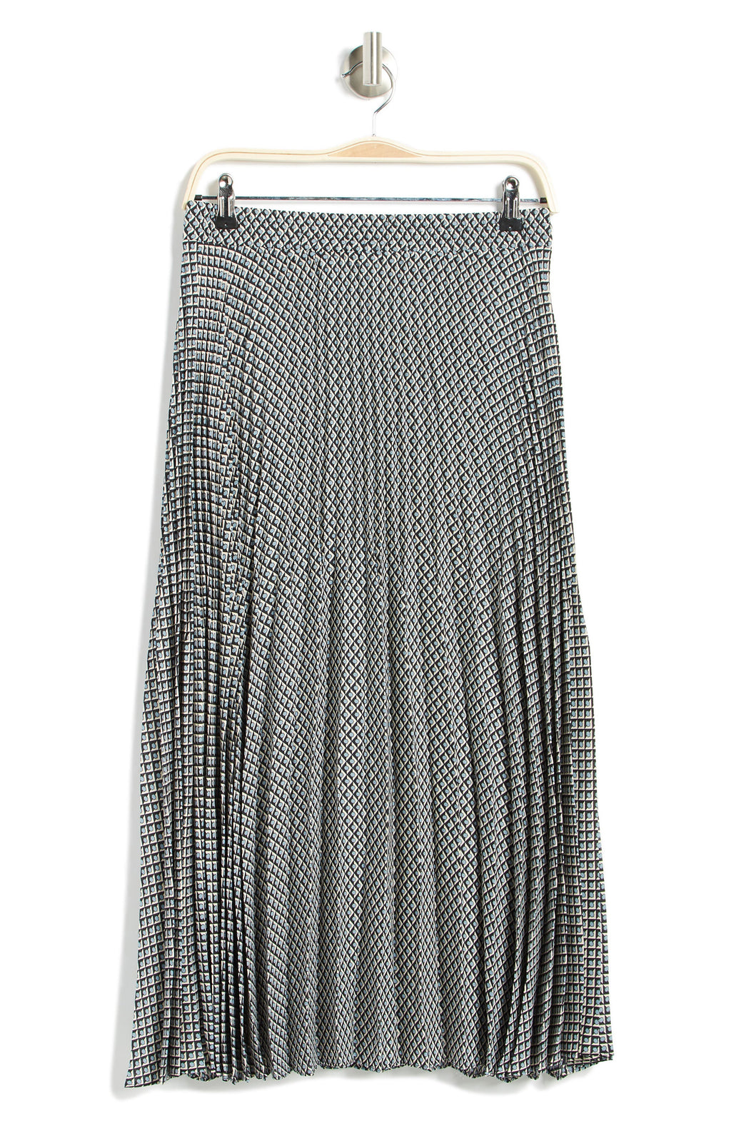 MAX STUDIO Pleated Midi Skirt, Alternate, color, BLACK/ BLUE SMALL GEO FIELD
