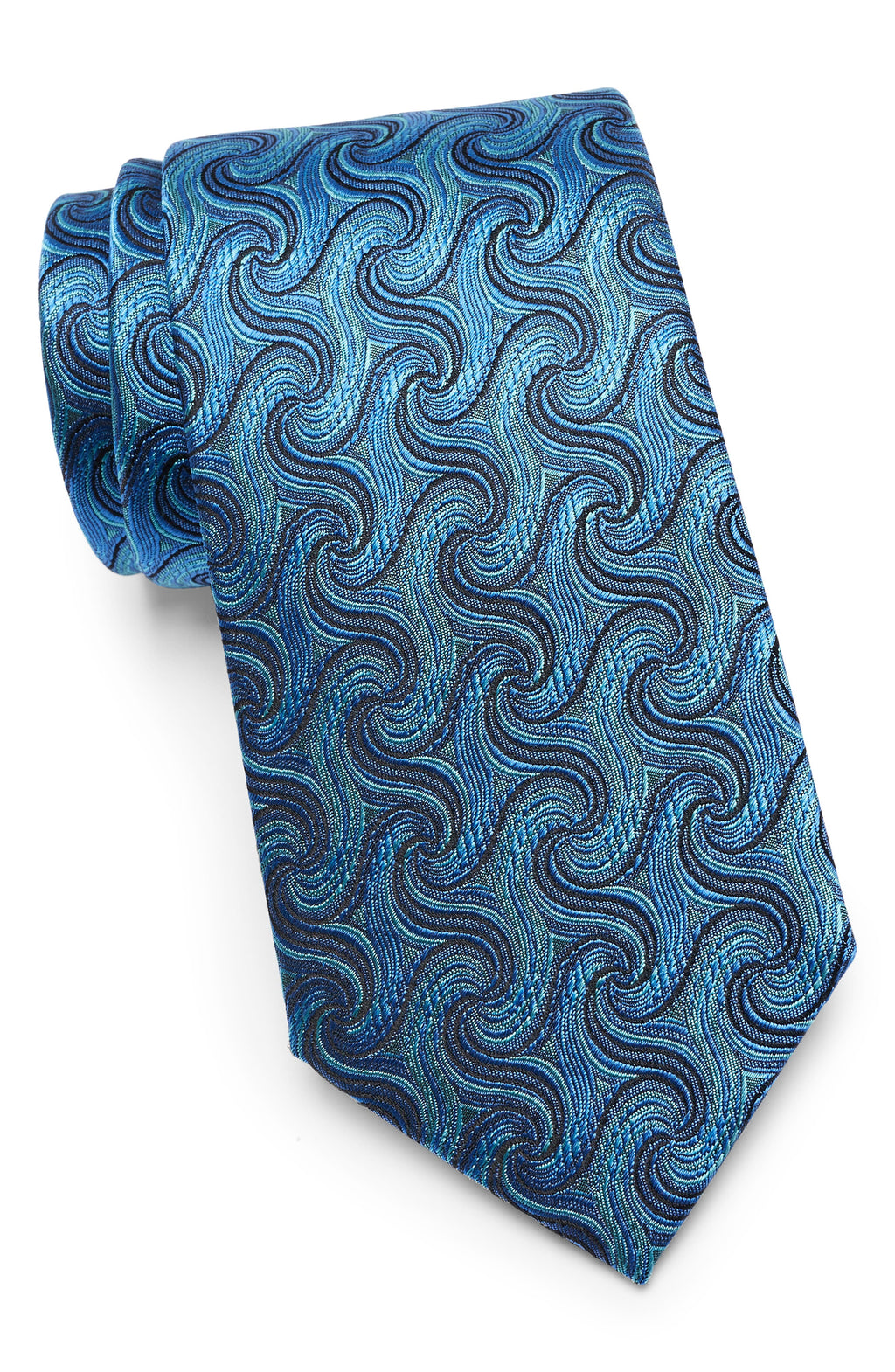 DUCHAMP Wave Pattern Silk Tie, Main, color, BLUE