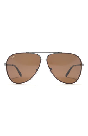 FERRAGAMO Salvatore Ferragamo 60mm Aviator Sunglasses, Main, color, GNMTL CHOC