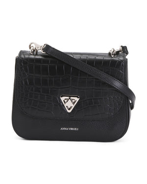 main image of Made In Italy Leather Crossbody With Embossed Front Flap