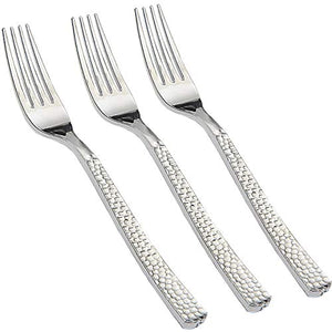 Supernal 300pcs Silver Plastic Forks,Premium Disposable Forks Polished,Special Hammered Design,Perfect for Big Party,Wedding and Any Catering Events,Perfect for Birthday,Party,Wedding