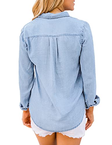 luvamia Denim Shirt Women Chambray Jean Western Shirts Long Sleeve Button Down Tops