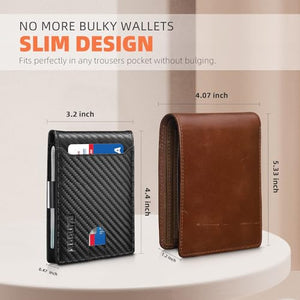 RUNBOX Slim Wallets for Men - Leather Money Clip Mens Wallet - RFID Blocking Front Pocket Bifold Wallet - Minimalist Credit Card Holder with Gift Box