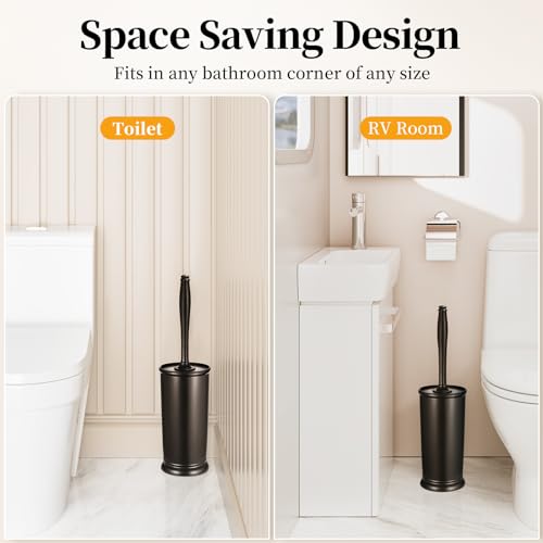 Toilet Bowl Brush Holder Set: Bathroom Deep Cleaning Toilet Scrubber Rim Cleaner with Caddy for Restroom Rv - Hidden Modern Elegant Toilet Clean Decorative Accessories - Bronze