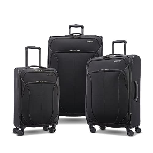 American Tourister 4 KIX 2.0 Softside Expandable Luggage with Spinners, Black, 3PC  (CO/MED/LG)