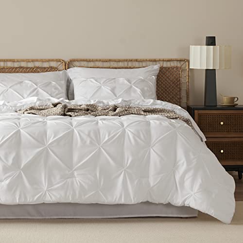 Bedsure White King Size Comforter Set - Bedding Set King 7 Pieces, Pintuck Bed in a Bag White Bed Set with Comforter, Sheets, Pillowcases & Shams