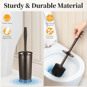 Toilet Bowl Brush Holder Set: Bathroom Deep Cleaning Toilet Scrubber Rim Cleaner with Caddy for Restroom Rv - Hidden Modern Elegant Toilet Clean Decorative Accessories - Bronze