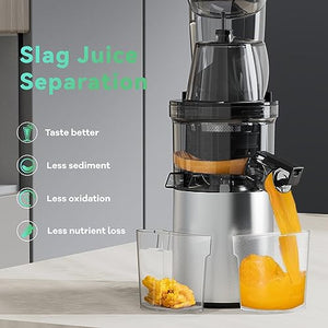 Masticating Juicer Machines, 3.5-inch (88mm) Powerful Slow Cold Press Juicer with Large Feed Chute, Electric Masticating Juicers for Vegetables and Fruits, Easy to Clean with Brush