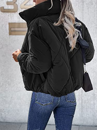 MEROKEETY Women's Long Sleeve Zipper Puffer Jacket Winter Quilted Short Down Coat with Pockets