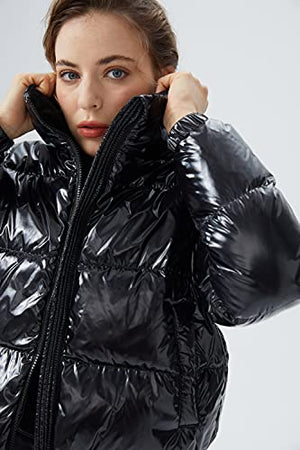 Orolay Women's Ultra Short Down Coat Glossy Puffer Petite Winter Jacket with Stand Collar