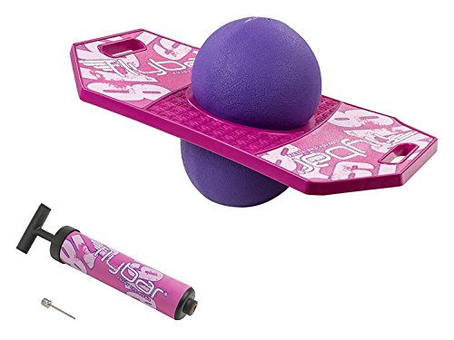 Flybar Pogo Trick Ball for Kids, Trick Bounce Board for Boys and Girls Ages 6+, Up to 160 lbs, Includes Pump, Easy to Carry Handle, Durable Plastic Deck Indoor, Outdoor Toy Pogo Jumper (Pink Berry 2)