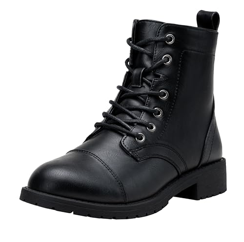Vepose Women's Ankle Boots Low Heel Lace up Fashion Combat Booties