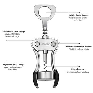 Wine Opener, Zinc Alloy Premium Wing Corkscrew Wine Bottle Opener with Multifunctional Bottles Opener, Upgrade