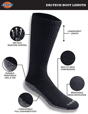 Dickies Men's Multi-Pack Dri-tech Moisture Control Boot-Length Socks