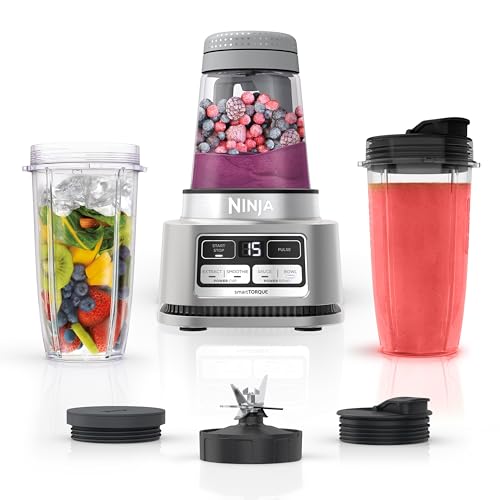 Ninja SS101 Foodi Smoothie Maker & Nutrient Extractor* 1200 WP, 6 Functions Smoothies, Extractions*, Spreads, smartTORQUE, 14-oz. , (2) To-Go Cups & Lids, Silver