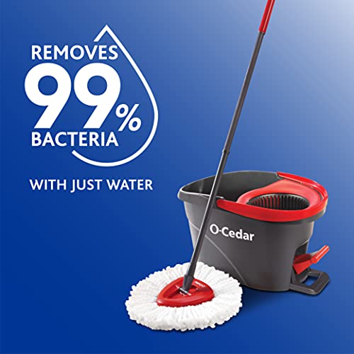 O-Cedar EasyWring Microfiber Spin Mop, Bucket Floor Cleaning System, Red, Gray