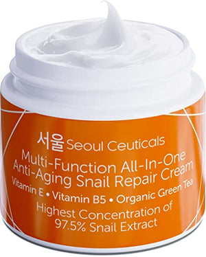 SeoulCeuticals Korean Skin Care 97.5% Snail Mucin Moisturizer Cream - K Beauty Skincare Day & Night Snail Repair Cream Filtrate Cruelty Free 2oz