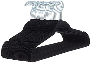 Amazon Basics Slim Velvet, Non-Slip Suit Clothes Hangers, Pack of 30, Black/Silver