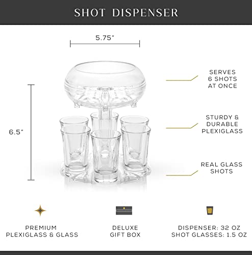 JoyJolt 6 Shot Glass Dispenser and Glass Shot Glasses Set. 32oz Liquor Dispenser for Home Bar Accessories, Party Supplies, Halloween Shots Drink Dispenser for Parties, Fancy Alcohol Dispenser.